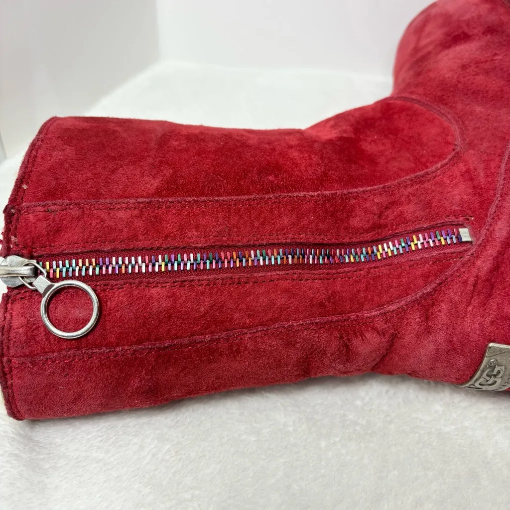 UGG Australia Peyton Red Boots with‎ Rainbow Zippers Size 5 - Image 10