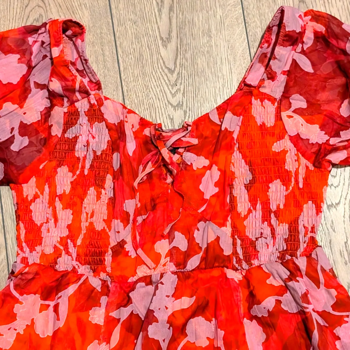 🆕 Torrid PLUS 0X 0 XL Red Orange Floral Flowy Midi Dress NEW NWT Pockets - Image 4