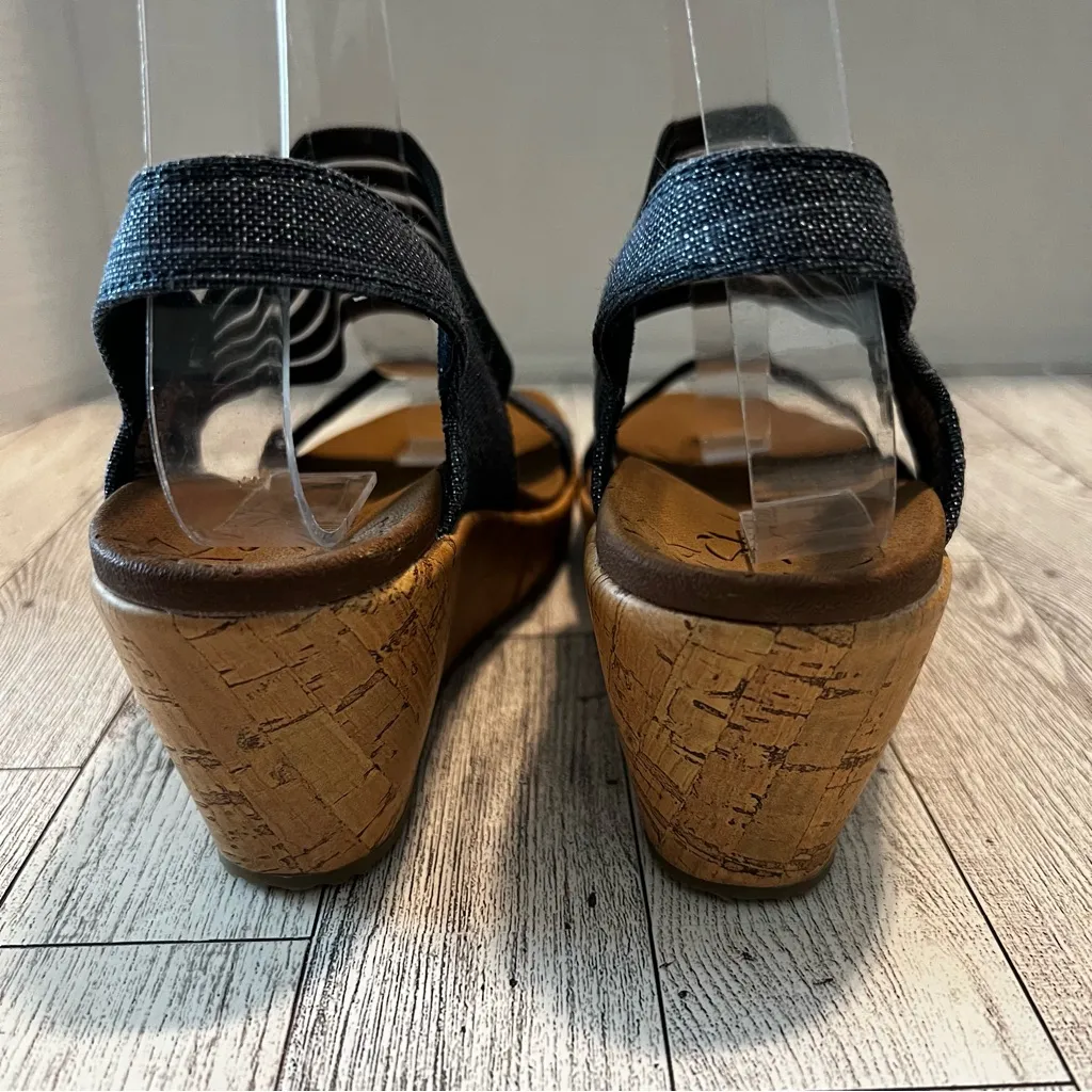 Skechers Women's Beverlee High Tea Blue Metallic Wedge Sandal Size 6M 38527 - Image 5