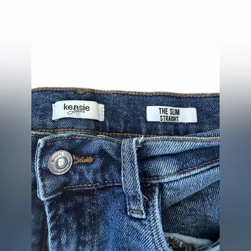 Kensie The Slim Straight Jeans Women’s Size 8 / 29 Medium Wash Raw Hem - Image 3