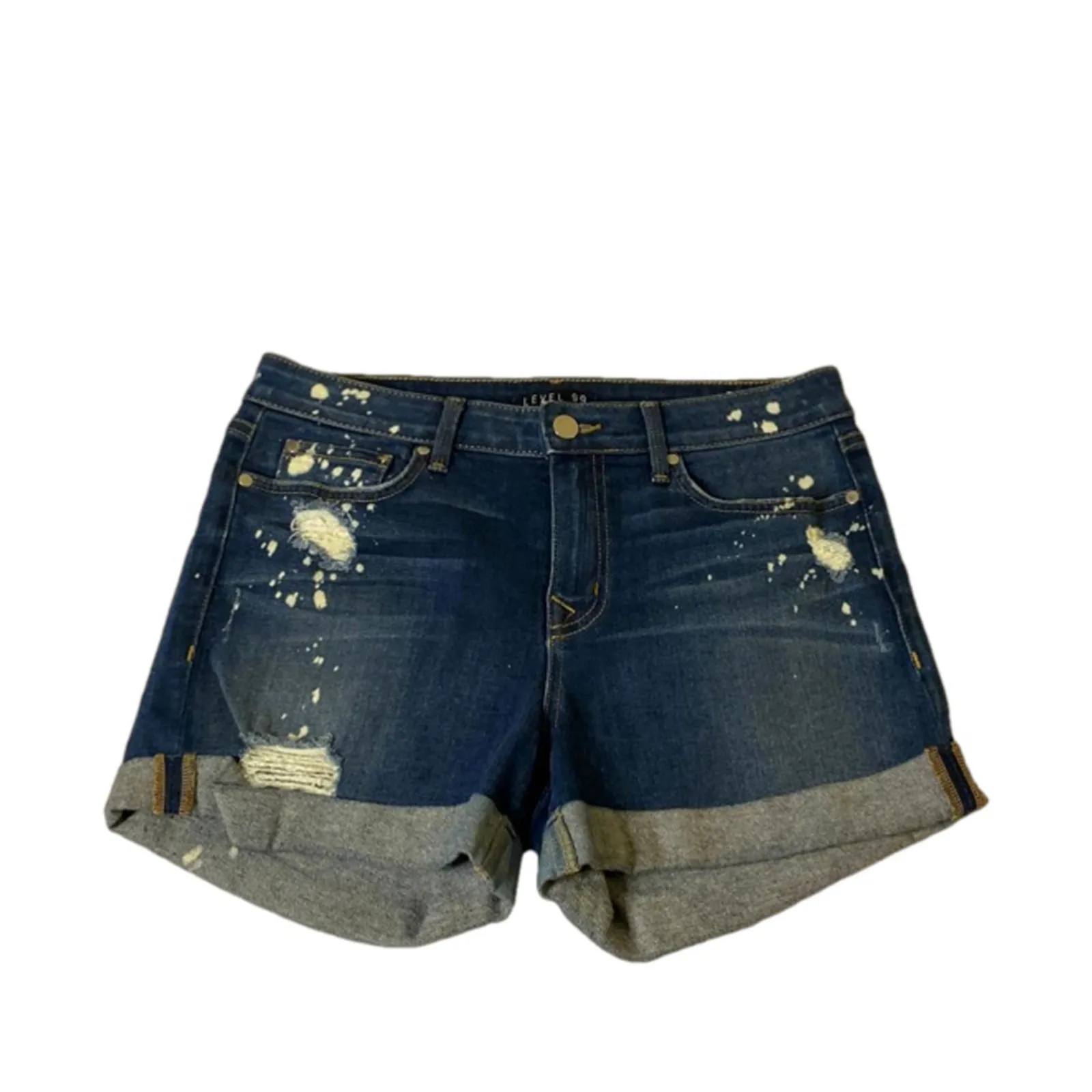 Y2K Distressed Cuffed Denim Shorts Blue LEVEL 99 Size 28 - Image 2
