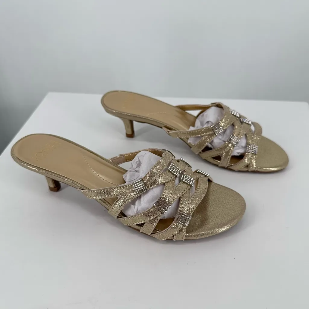 Jones New York Kaleena Embellished Kitten Heel Dress Sandals size 6 Light Gold - Image 3