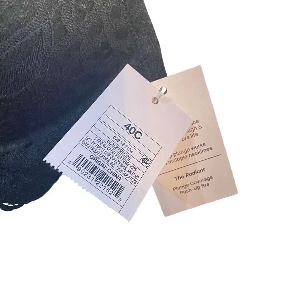 Auden NWT black size 40C the Radiant plunge cover push up bra black lace - Image 3