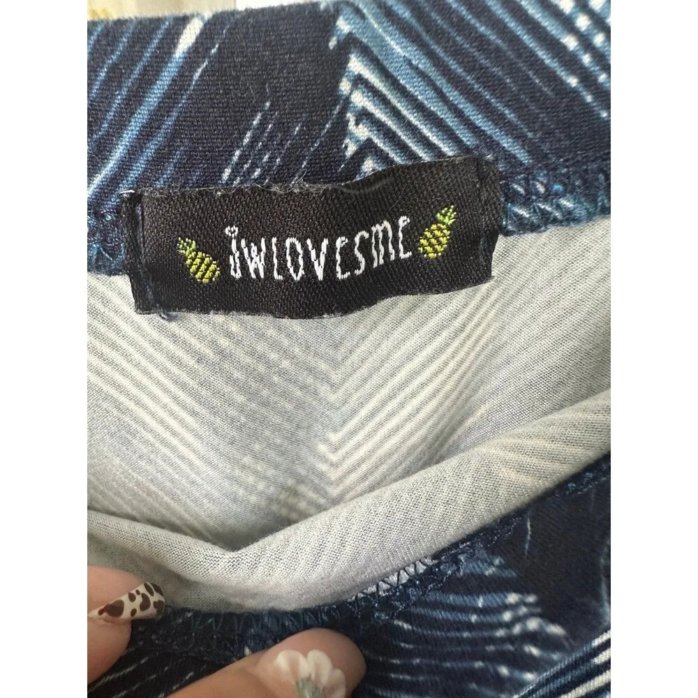 JWLovesMe Strapless Graphic Chevron Tie Belt Capri Wide Leg Palazzo Jumpsuit M Blue Size M - Image 6