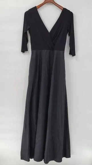 Alfred Sung Maxi Dress Womens 8 Black Ballet Top Taffeta Skirt V-Neck 3/4 Sleeve - Image 1