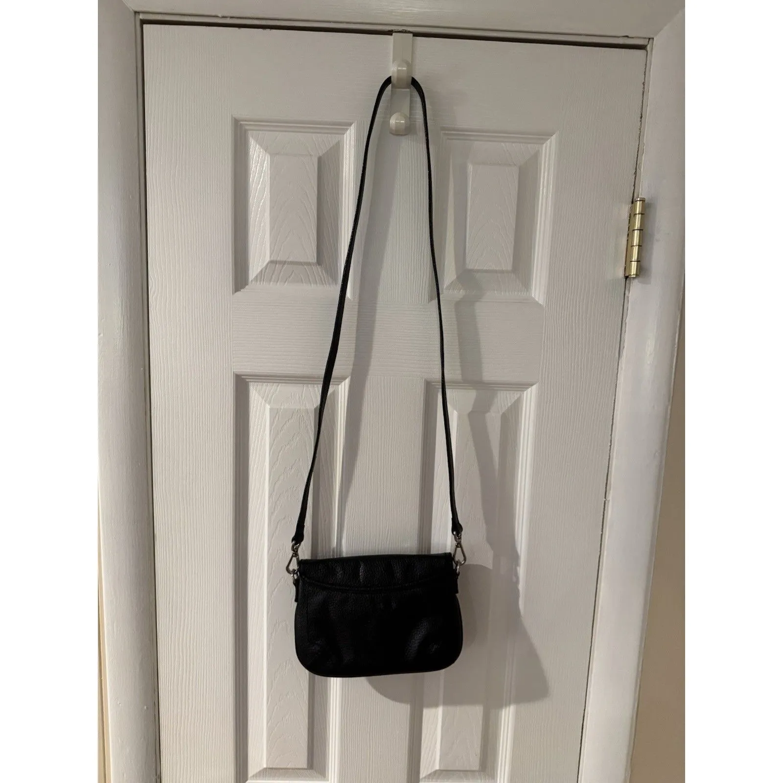 HALOGEN Shoulder Bag LEATHER Black Crossbody removable strap turn lock - Image 15