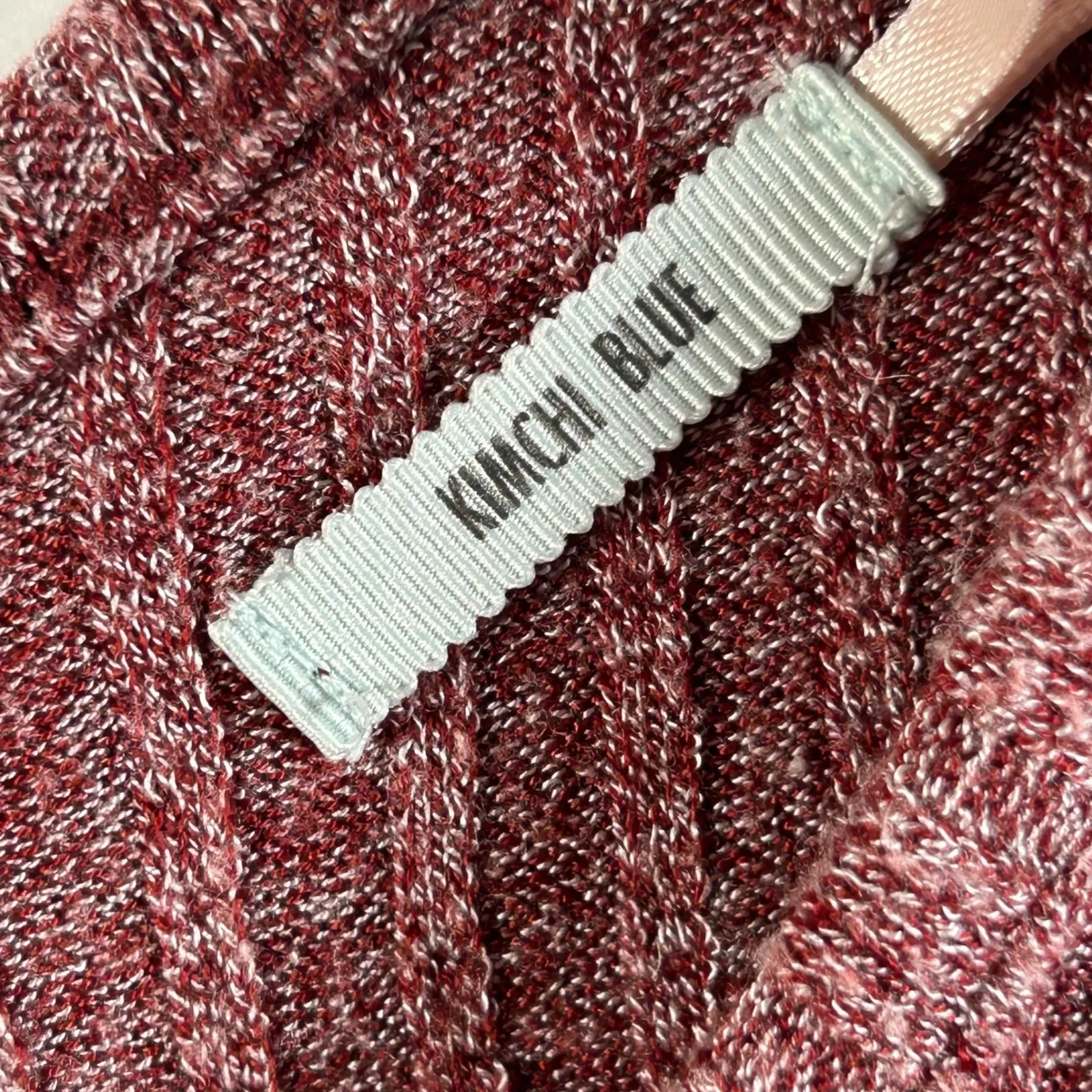 Kimchi Blue Ribbed Knit Cropped Tie Back Long Sleeve Top Dusty Rose Size M - Image 4