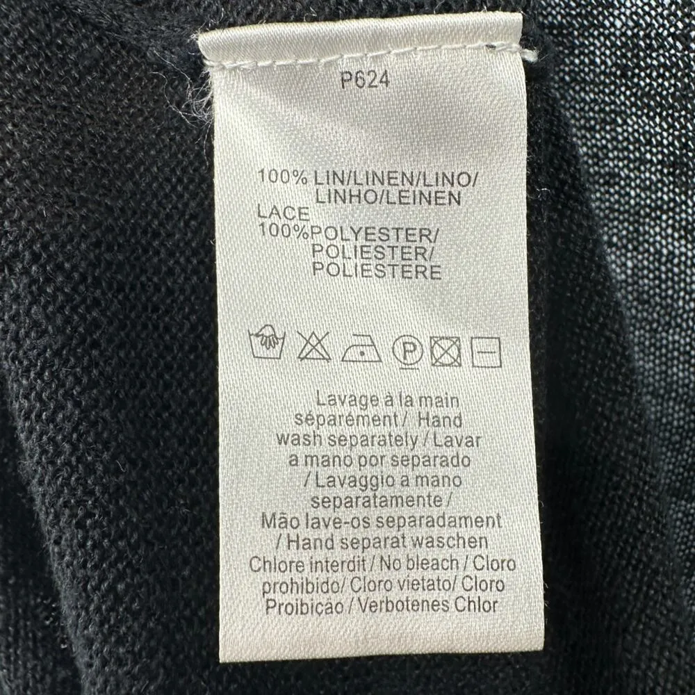 Pablo Gerard Darel | L | 100% Linen Round Neck Cap Sleeve Keyhole Sweater Top Black Size L - Image 6