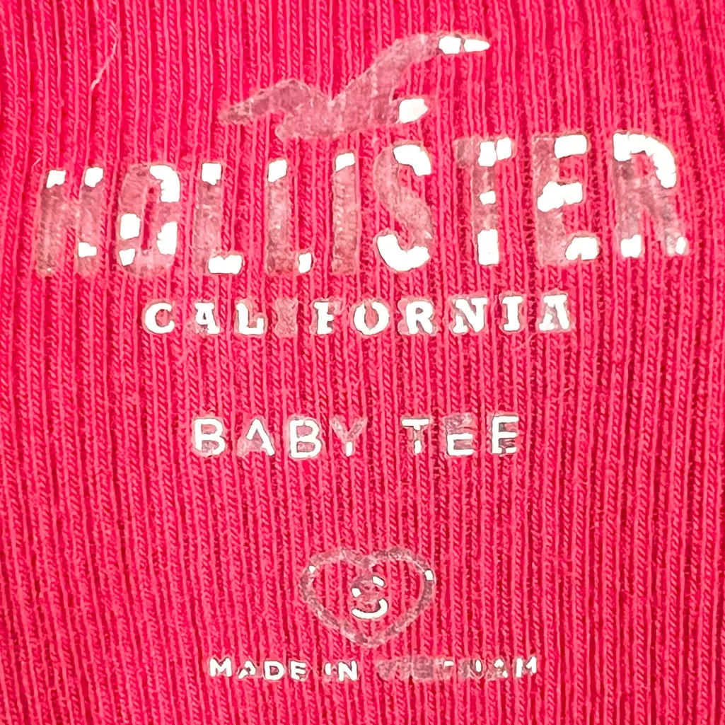 Hollister Long Sleeve Baby Tee Red with Embroidered Butterflies Size Small - Image 8
