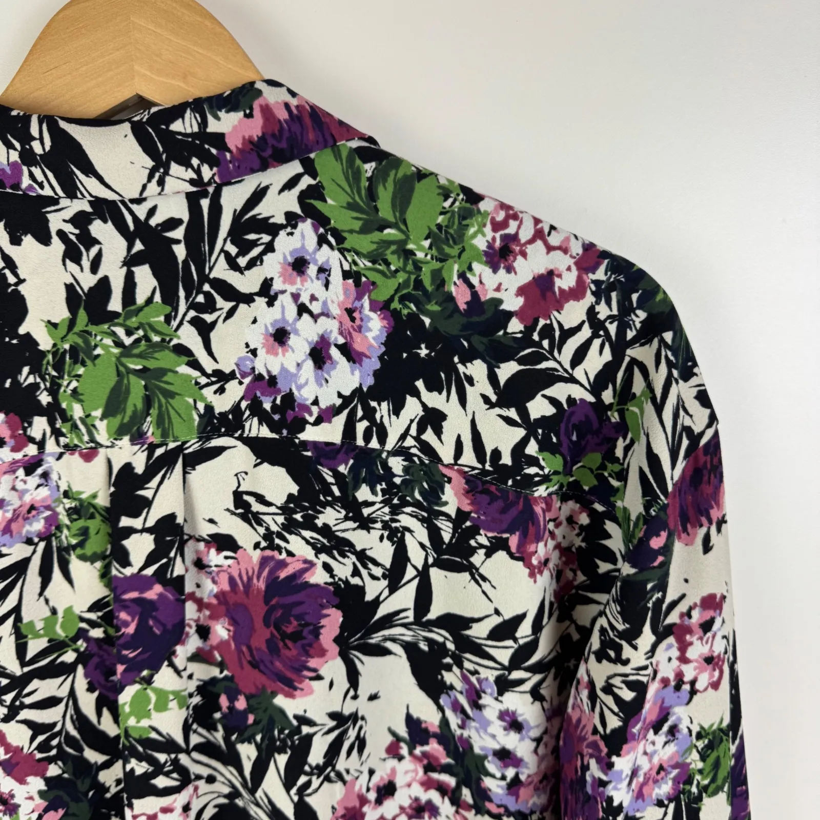 J Jill‎ Floral Button Down Shirt Size XL Long Sleeve Career Office Bloomcore Black - Image 2