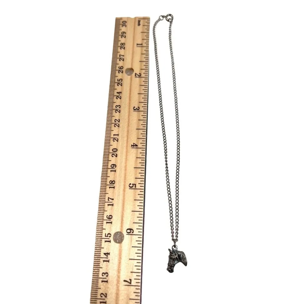 Horse Head Pendant Necklace Silver Tone Chain 20 Inches Long With Lobster Clasp - Image 3