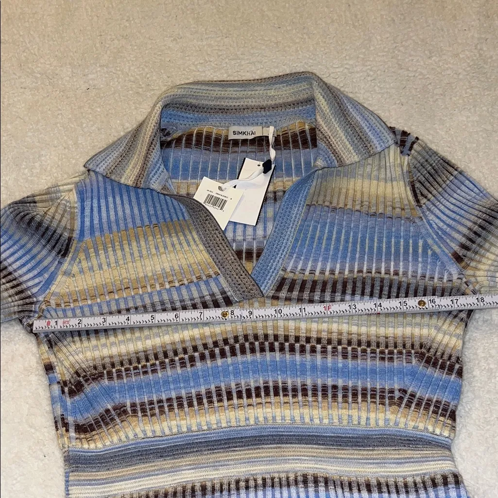 Jonathan Simkhai Solana Polo‎ Knit Mini Dress French Blue Multi Size M NWT Size M - Image 4