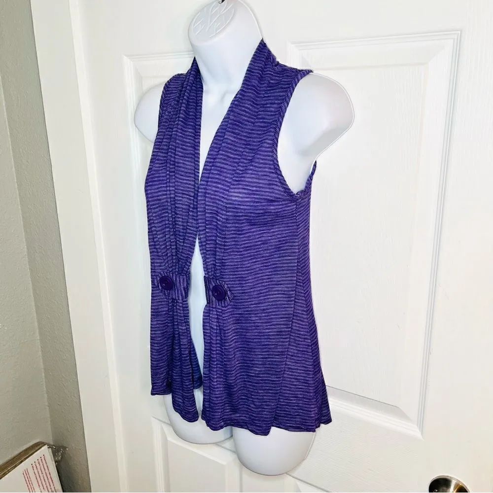 Casual Land Sleeveless Stripe Deco Button Shawl Vest Purple S Purple - Image 5
