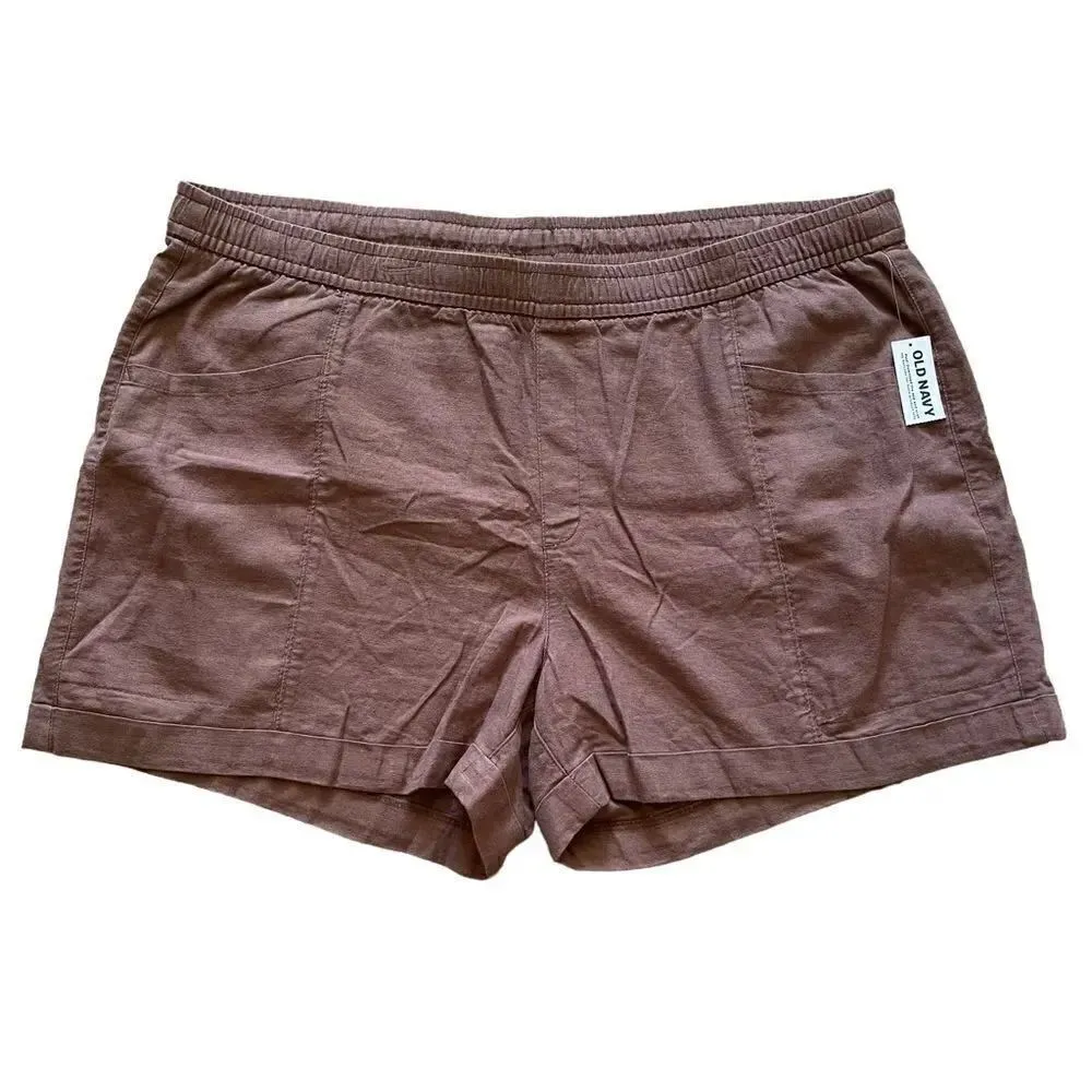 Old Navy High-Waisted Linen-Blend Shorts for Women Palm Dessert Sz XL - Image 3