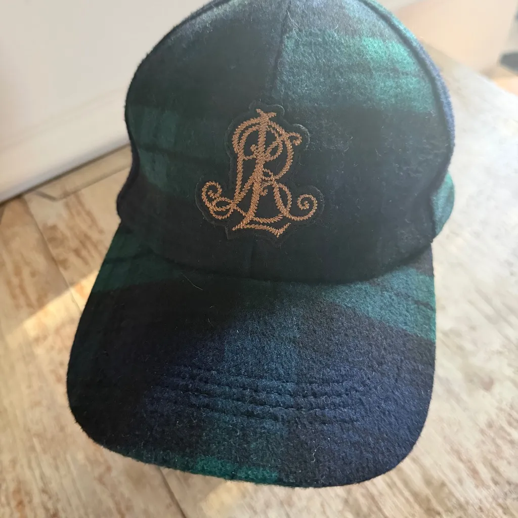 Lauren Ralph Lauren Green Tartan Plaid Wool Baseball Cap Gold Script Logo Preppy - Image 5