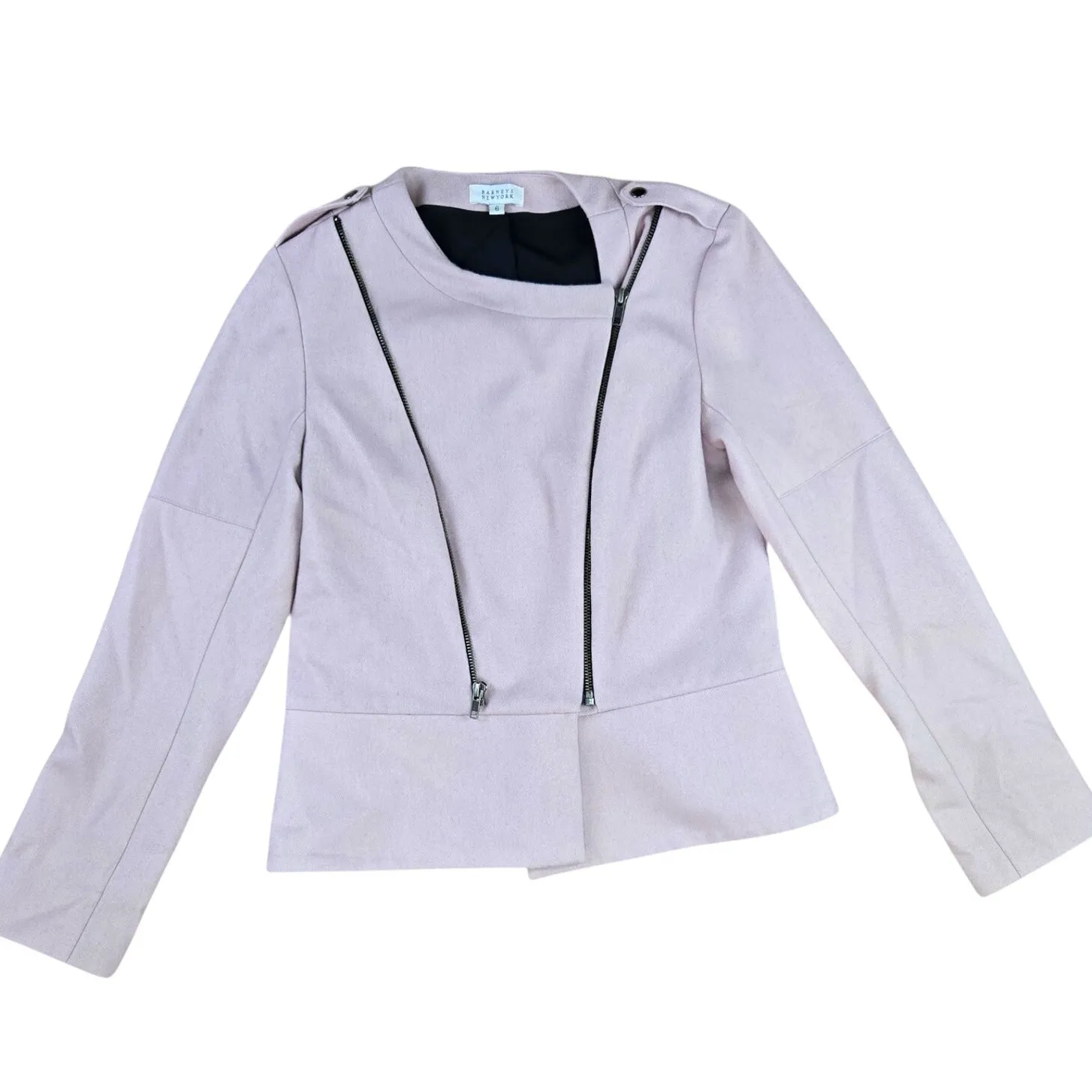 80s Vintage Barneys Powder Pink Wool Asymmetrical Zip USA Moto Jacket Size 6 - Image 2