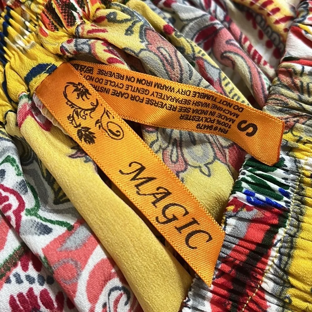 Paisley Skirt Gold Bright Colorful Flare Floral S Small Yellow - Image 3