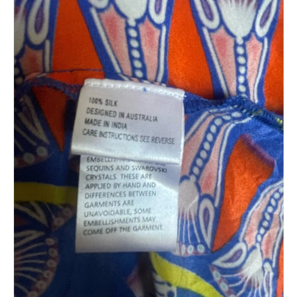 Camilla 100% Silk Swarovski Beaded V-Neck Bright Print Maxi Dress Size Medium/Lg - Image 9