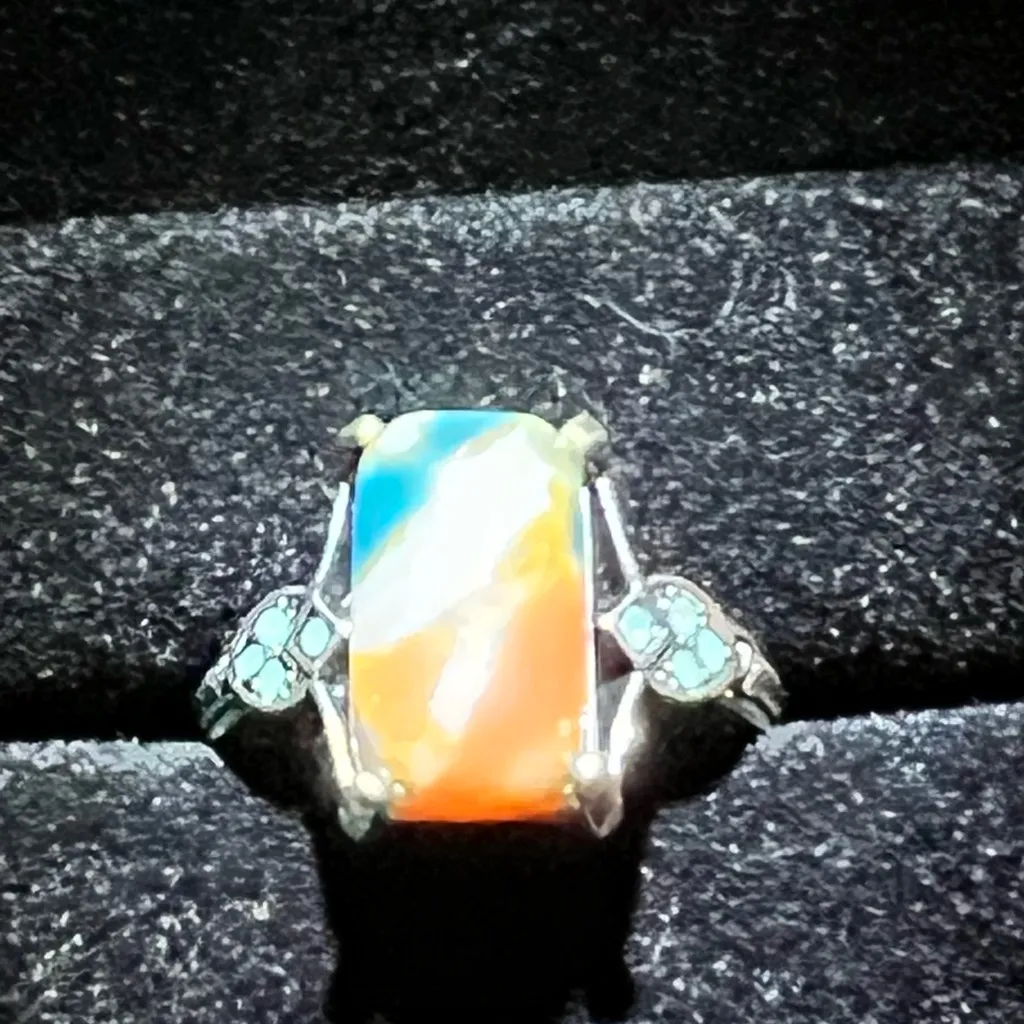 Elegant Silver Multicolor Stone Ring Orange - Image 5