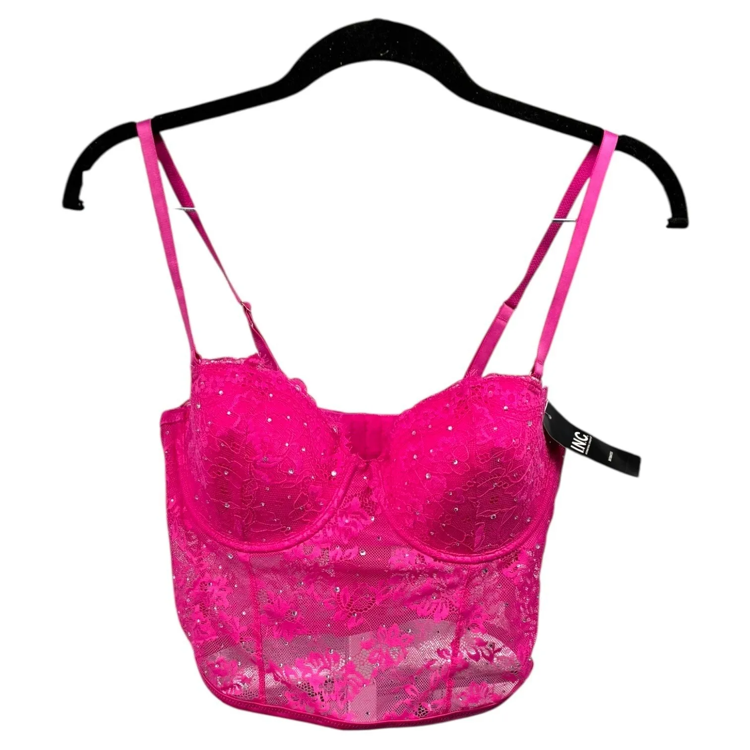 INC International Concepts Pink Lace Bustier Top Rhinestones Sparkle M Cropped Size M - Image 3