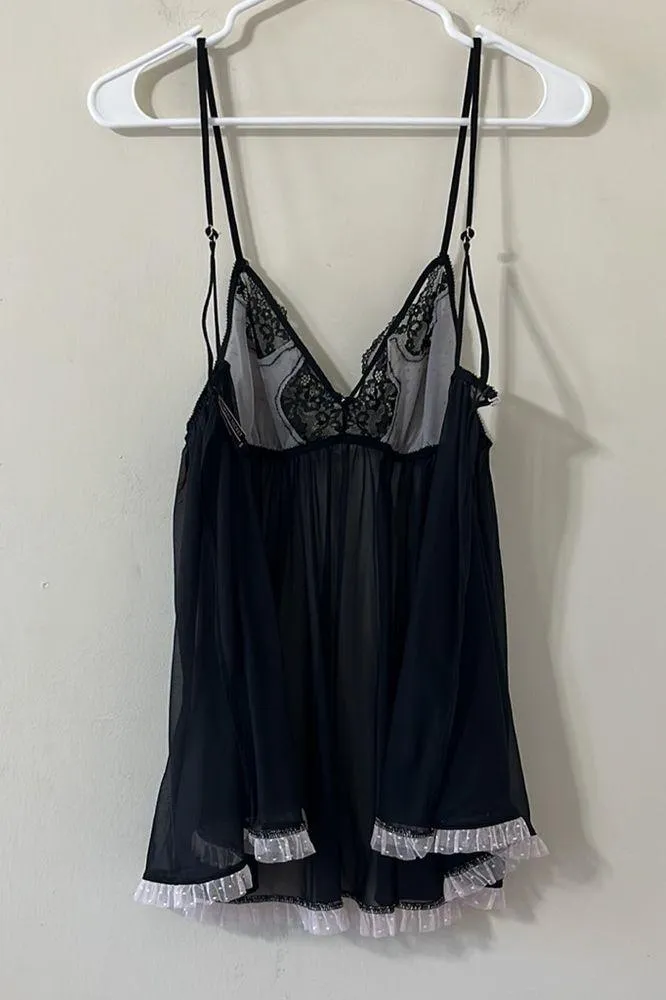 Victoria’s Secret Black Lace Babydoll Pink Lace Detail Lingerie Top Size Medium - Image 10