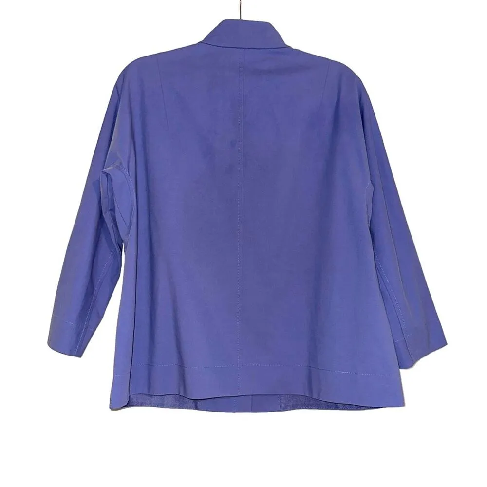 Lafayette 148 New York Susanne Patch Pocket Zip Up Jacket in Bluebird SMALL Purple - Image 3