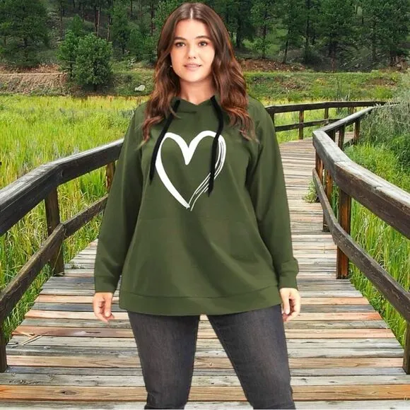 Bloom chic dark green hoodie with white heart design. New Size undefined - Image 2