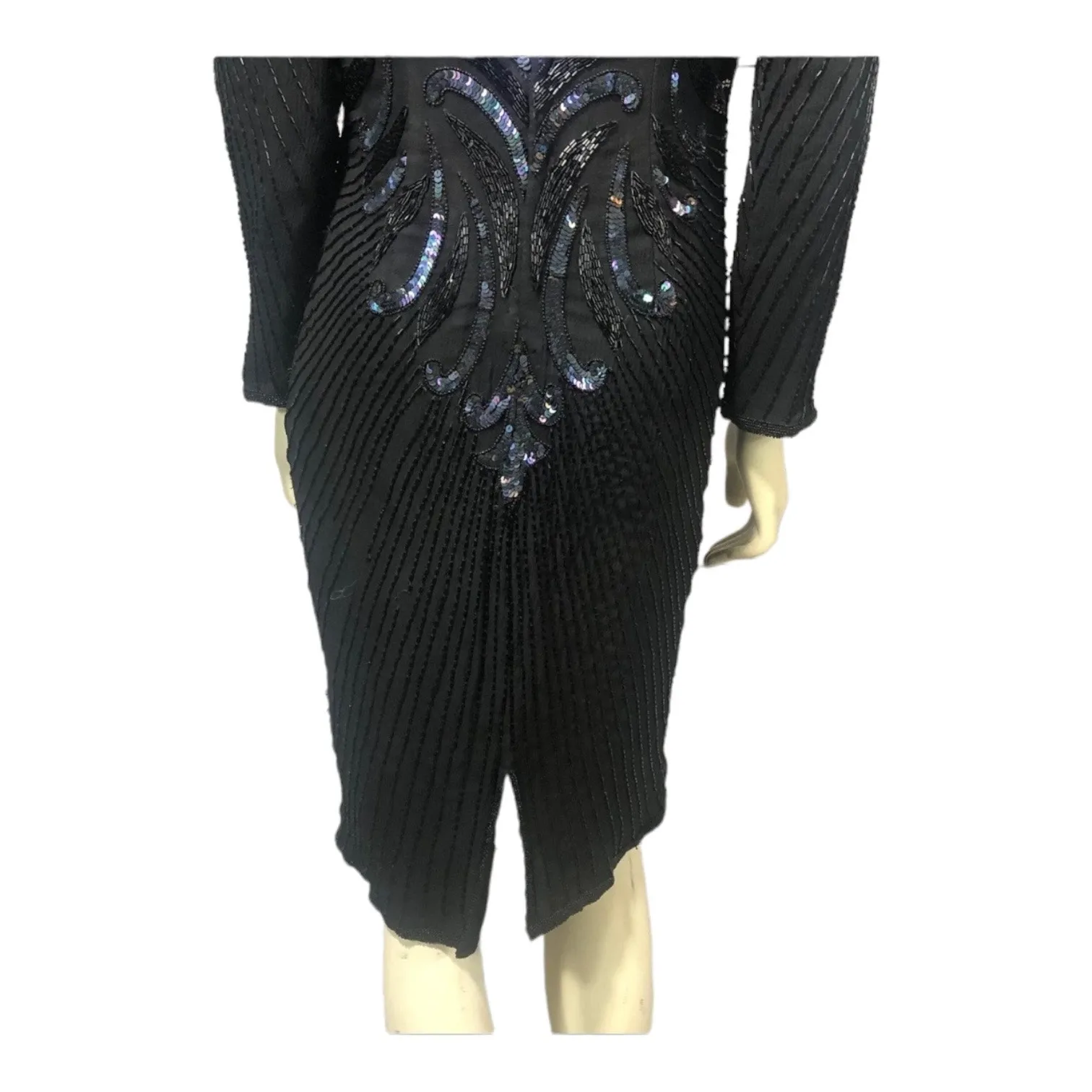 Vintage 1980s Patra New York black silk beaded cocktail dress medium - Image 11