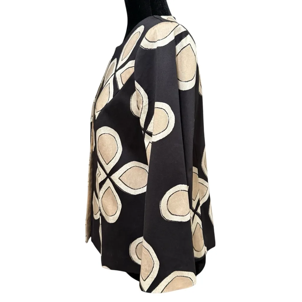 Chico’s Black Beige Abstract Floral Hook Front Jacket Size 0 - Image 5