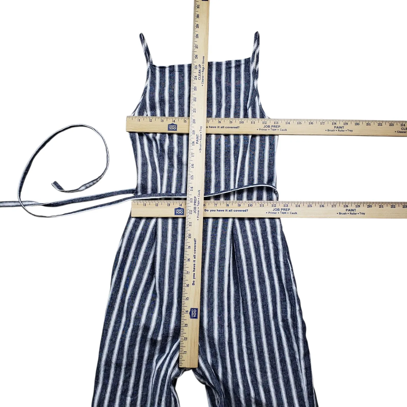 Madwell Pleated Wide Leg Linen Jumpsuit Womens Size 00 Pinstripe - Image 4