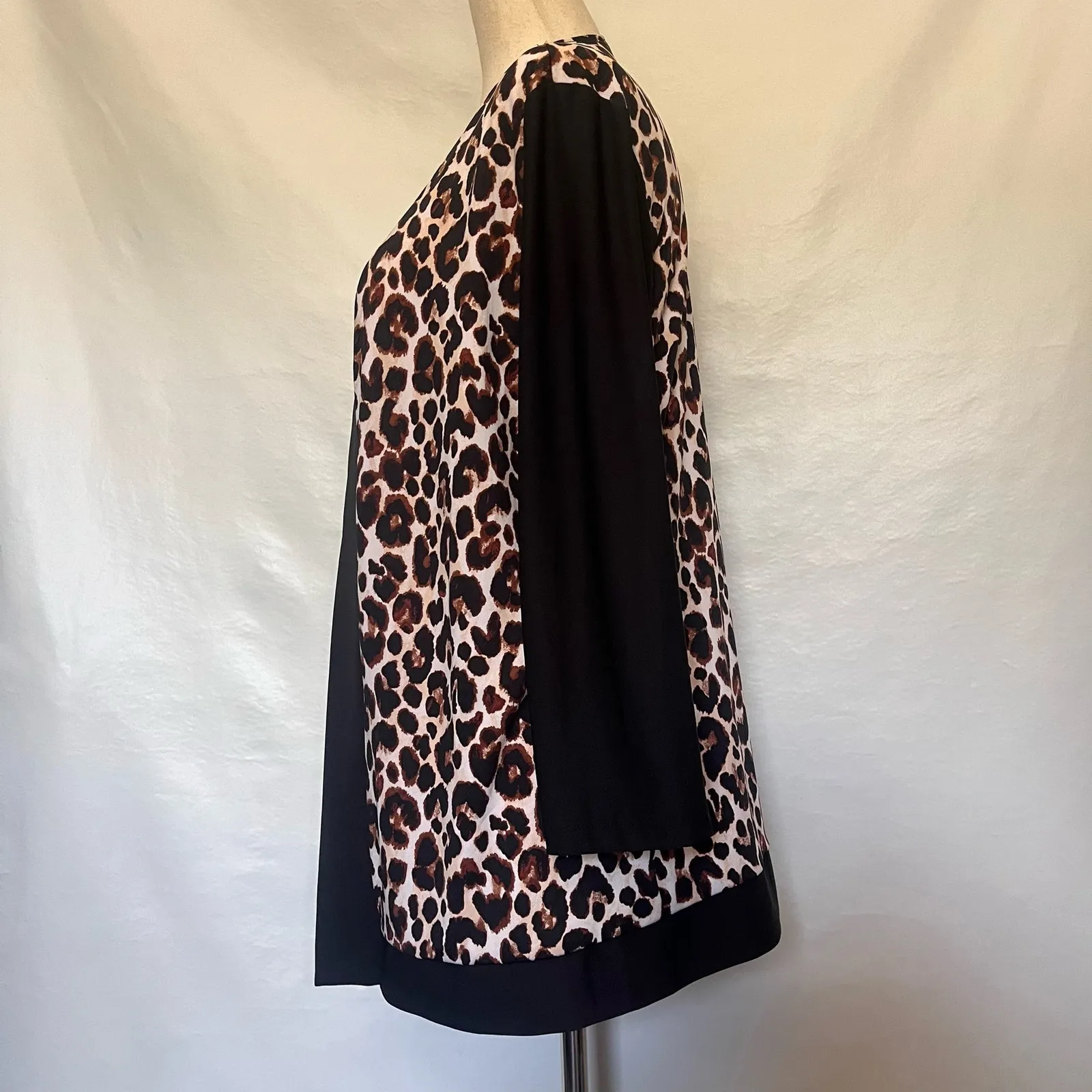 Slinky Brand Leopard Open Front Cardigan Sz M Indie Office Soft Grunge Neutral - Image 5