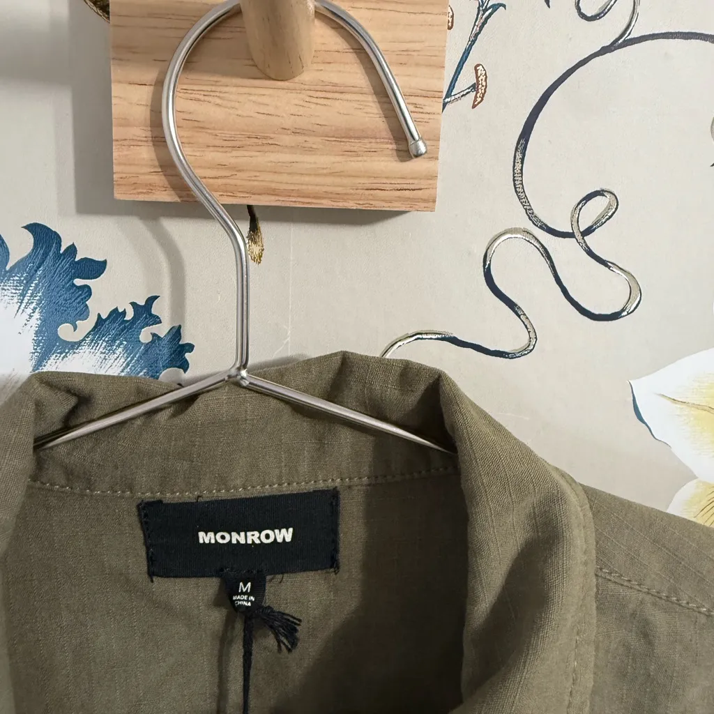 Monrow Vintage Cotton Shirt Jacket in Army Green M Size M - Image 9