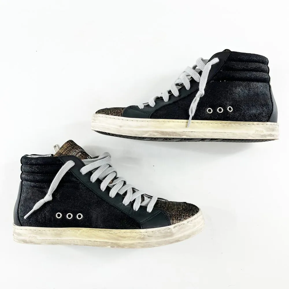 P448 High Top Lace Up Skate Sneakers Black Gold Foil 7 - Image 5