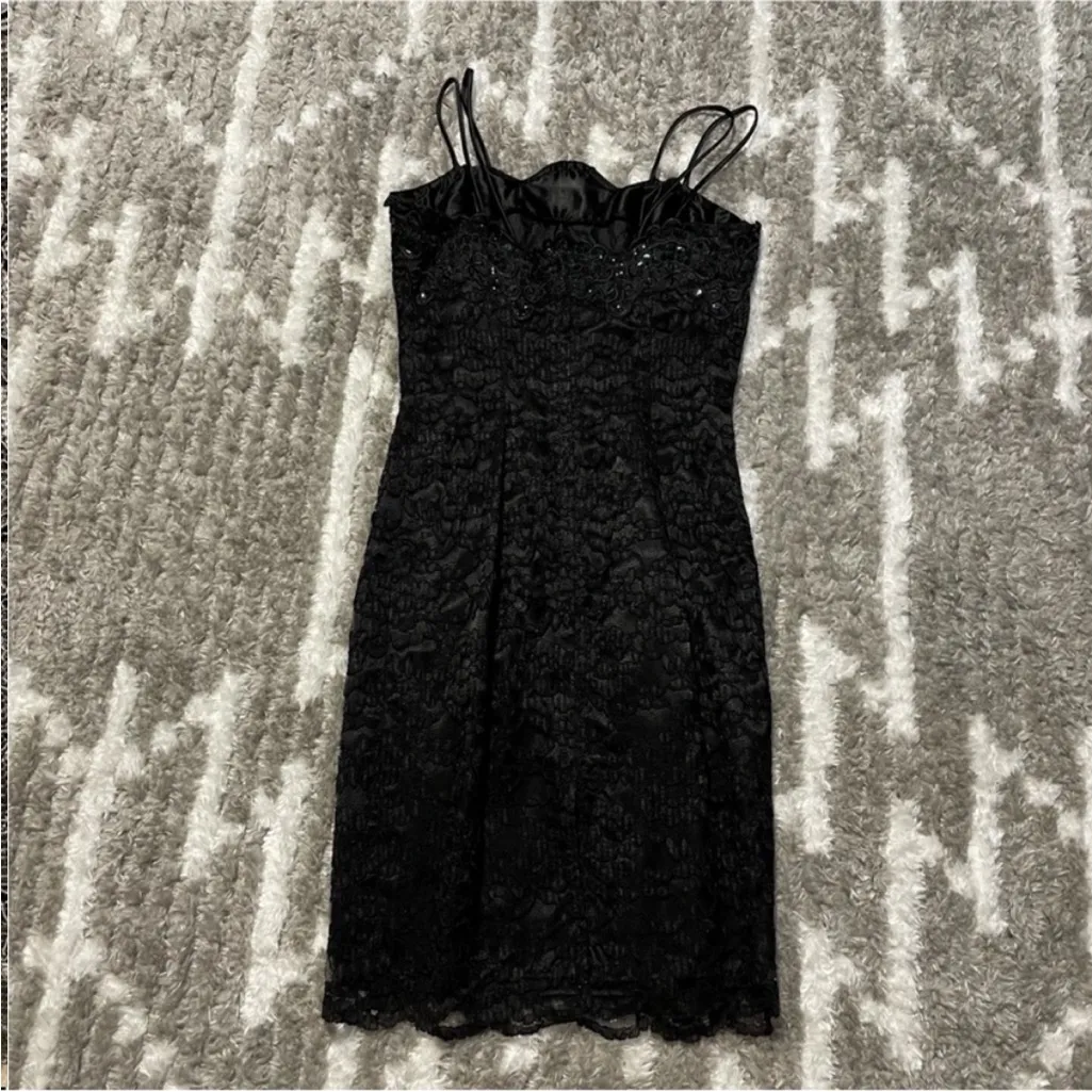 Gunne Sax Jessica McClintock Black Lace Mini Dress 7/8 Vintage VTG - Image 5