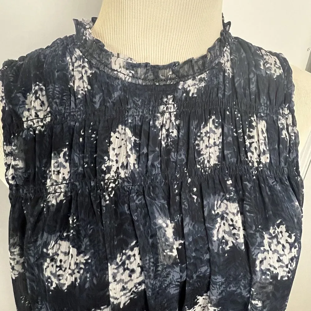 Joie Navy Baltic‎ Print Mini Shift Dress Small Flowy Keyhole Back - Image 4