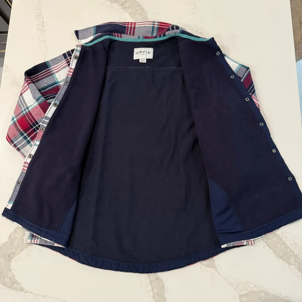 Orvis Fleece Lined Plaid Flannel Pinnacle Shirt Jacket Shacket Women’s XXL Blue - Image 5