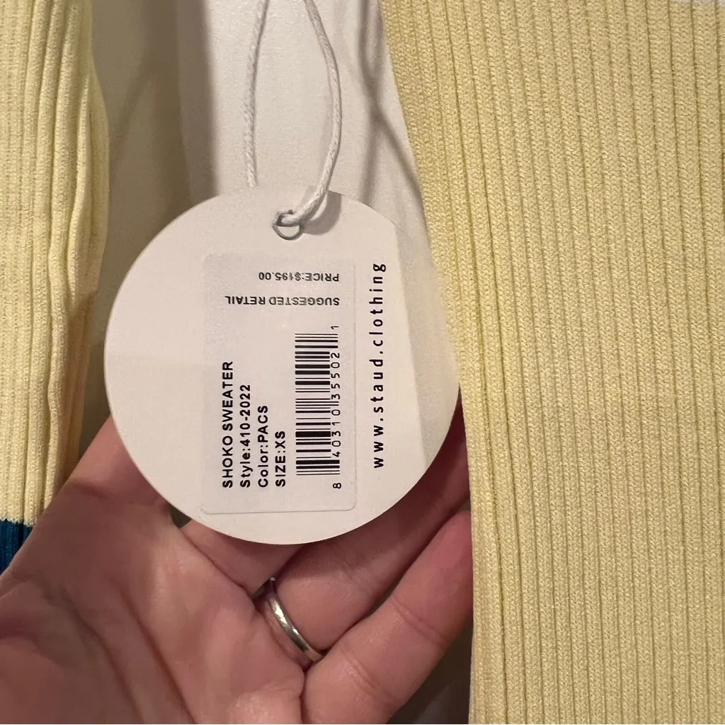 STAUD Shoko Striped sweater Yellow and Blue Pencil Midi dress‎ Xs - Image 7