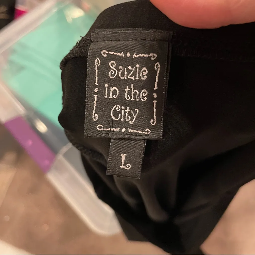 Vintage Y2K jersey knit black whimsigoth asymmetrical hem midi pull on skirt Size L - Image 8