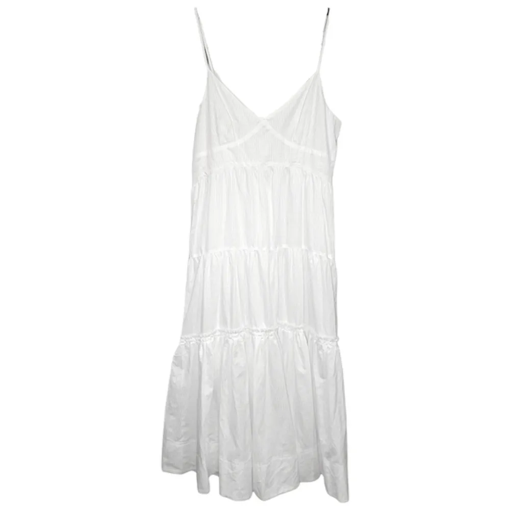 NEW La Ligne Beatrix White Cotton Silk Blend Tiered Midi Dress Womens XL NWT - Image 3