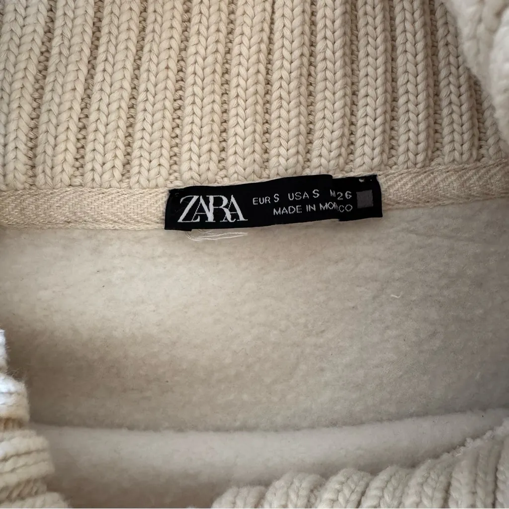 Zara Women Light Cream Ribbed Collar Women Sweater Size Small - Image 6