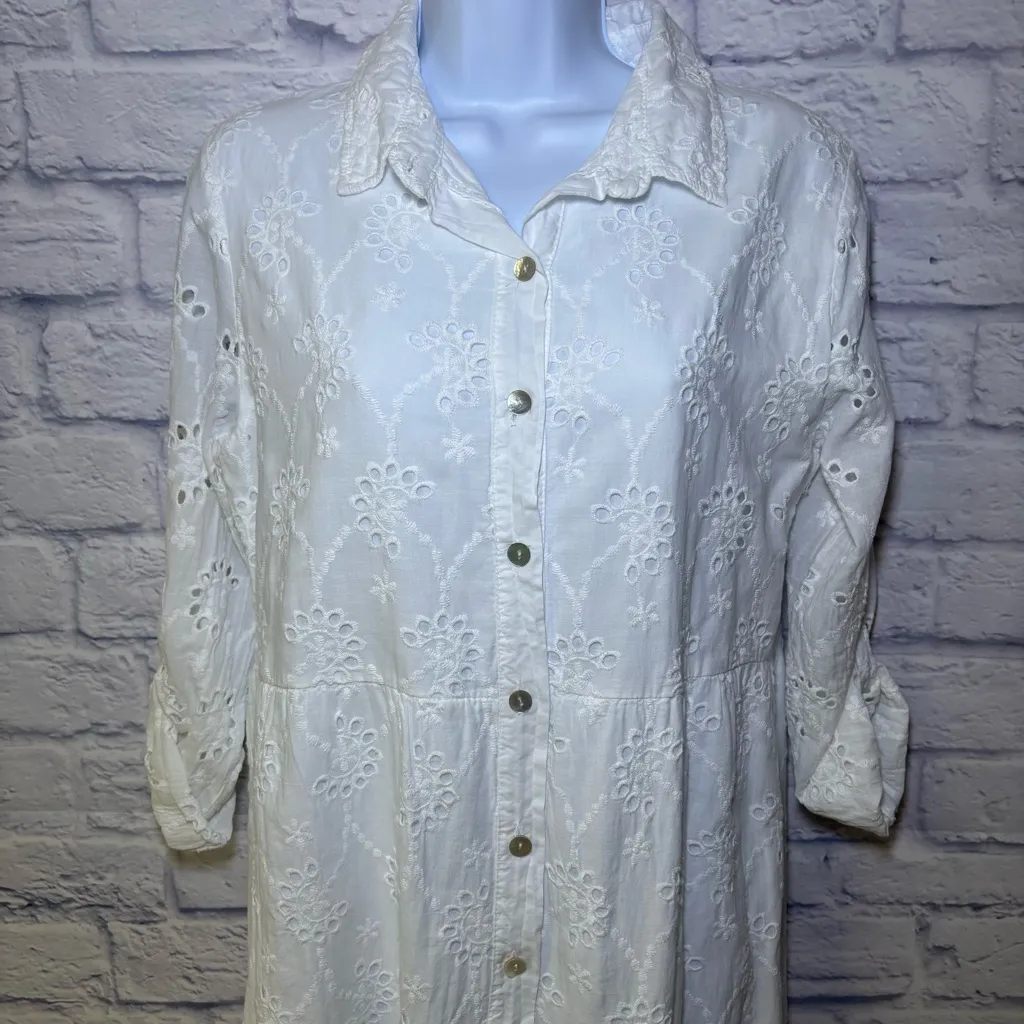 Valentina Naldi 100% cotton Medium Eyelet Dress Made In Italy NWT Embroidered White - Image 3
