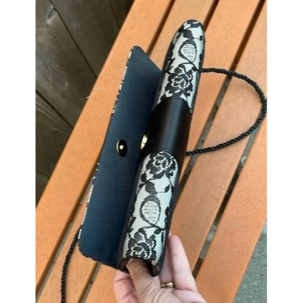 Moda International Elegant Black White Floral Lace Clutch Cocktail Party Bag - Image 7