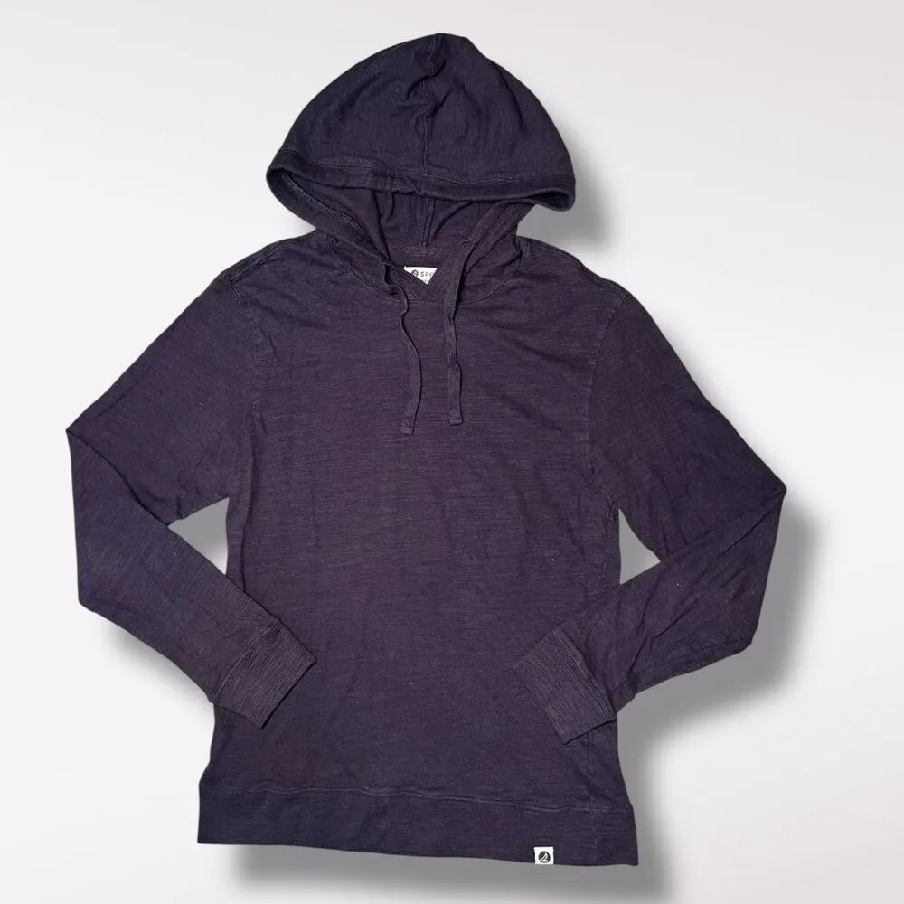 Sperry Navy Cotton Knit Hoodie Lightweight Pullover Sweatshirt Small - Image 9