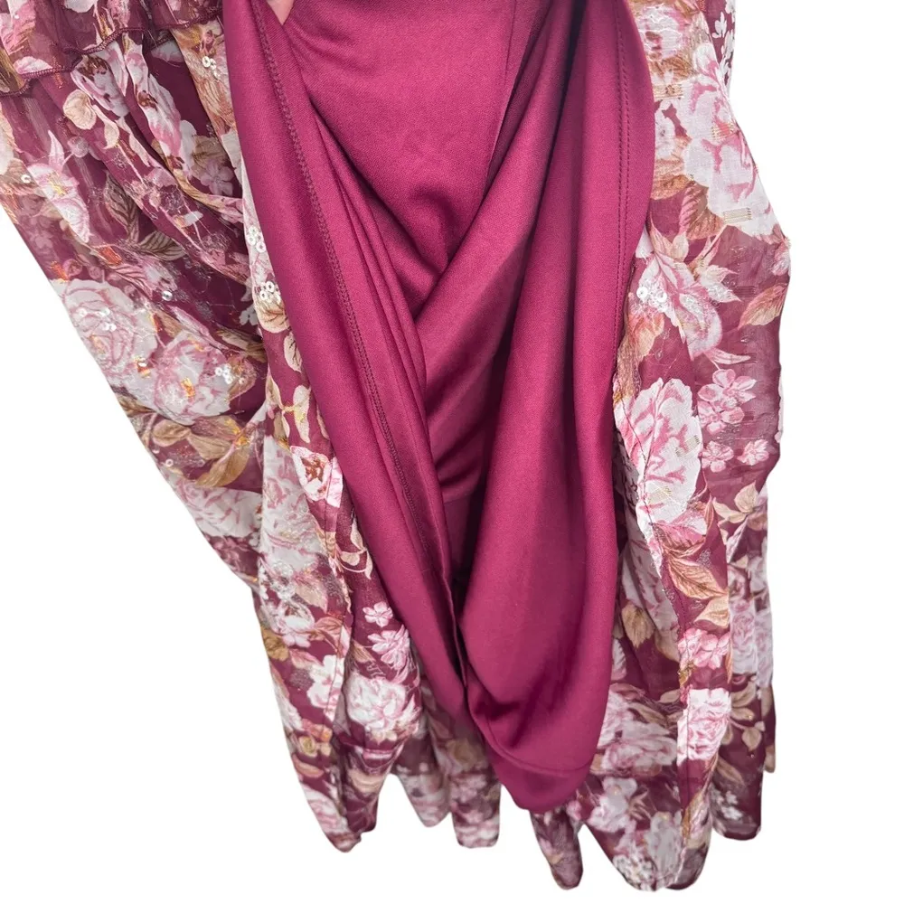 NWT ARULA Altar’D State Pink Floral Maxi Dress Long Sleeve Open Back Sequin XL X Red - Image 10