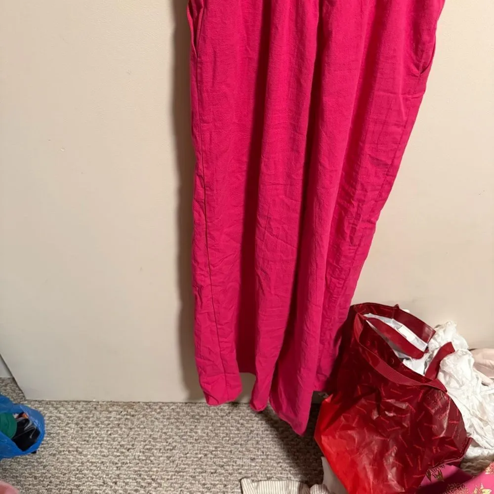 NWT Commense Revolve Jumpsuit Pink 100% Cotton Tie Knot Wide Leg - Image 6