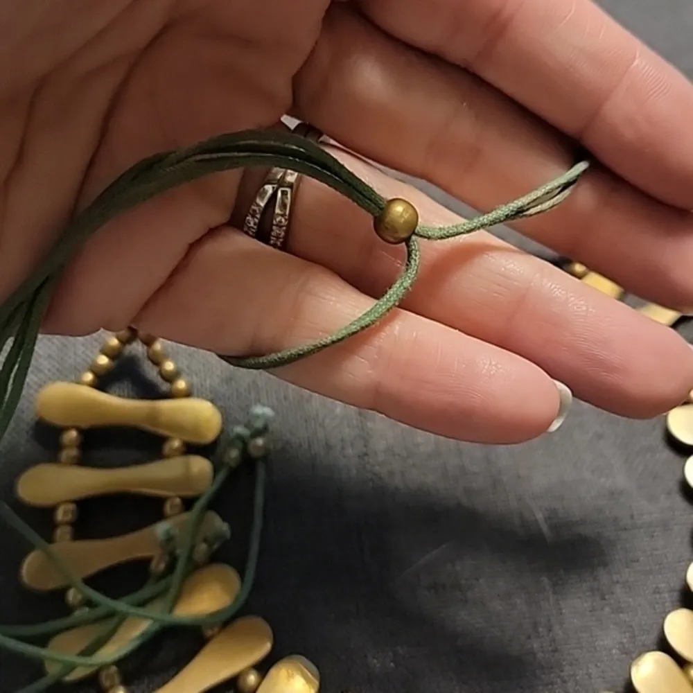 Vintage‎ Boho cleopatra Brass adjustable statement necklace Green - Image 2