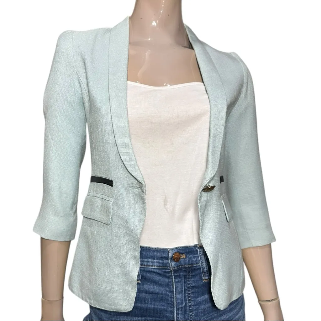 Smythe Women's Size 2 Robin Mint Blue One Button Textured Jacket Blazer - Image 5