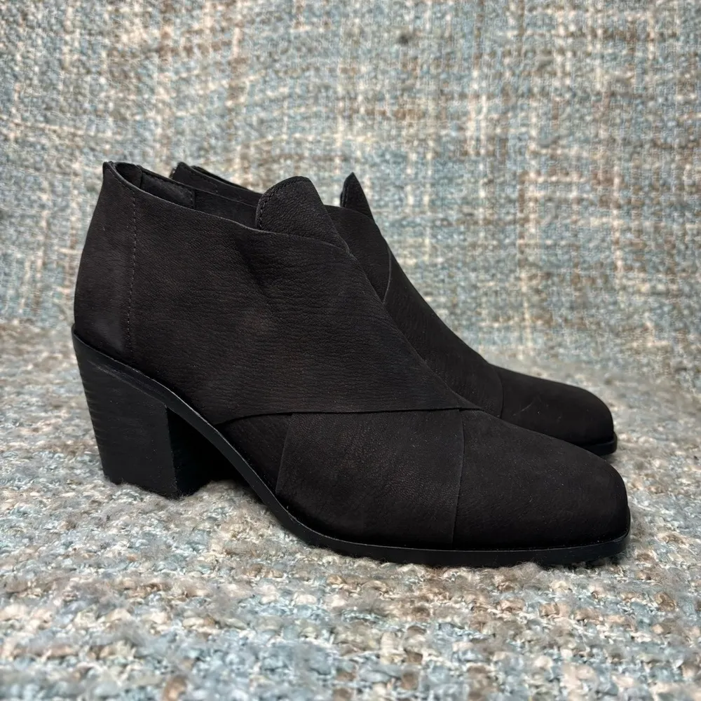 Eileen Fisher Ember Leather Block Heel Ankle Boots in Black Tumbled Nubuck - Image 5