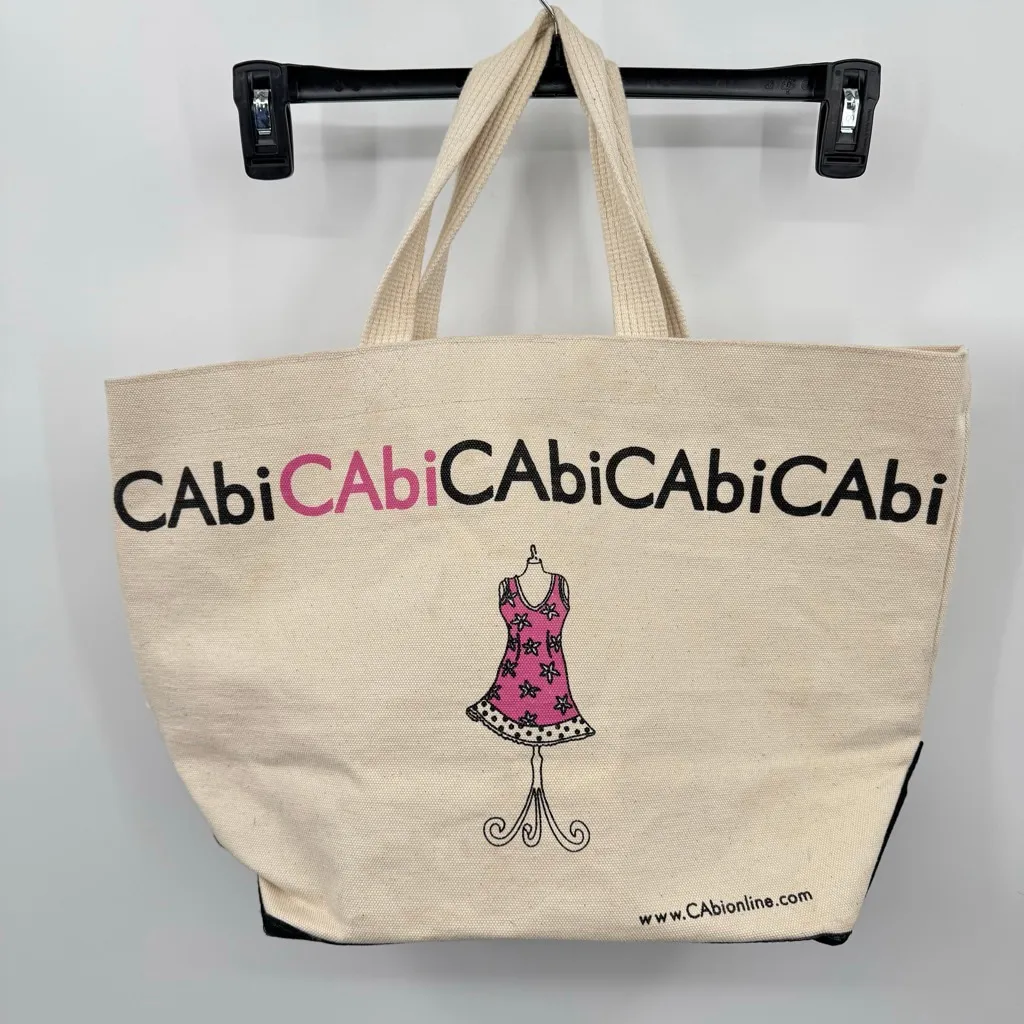 CAbi Heavy Canvas Tote Shopping Bag Beige Black Pink 100% Cotton - Image 2