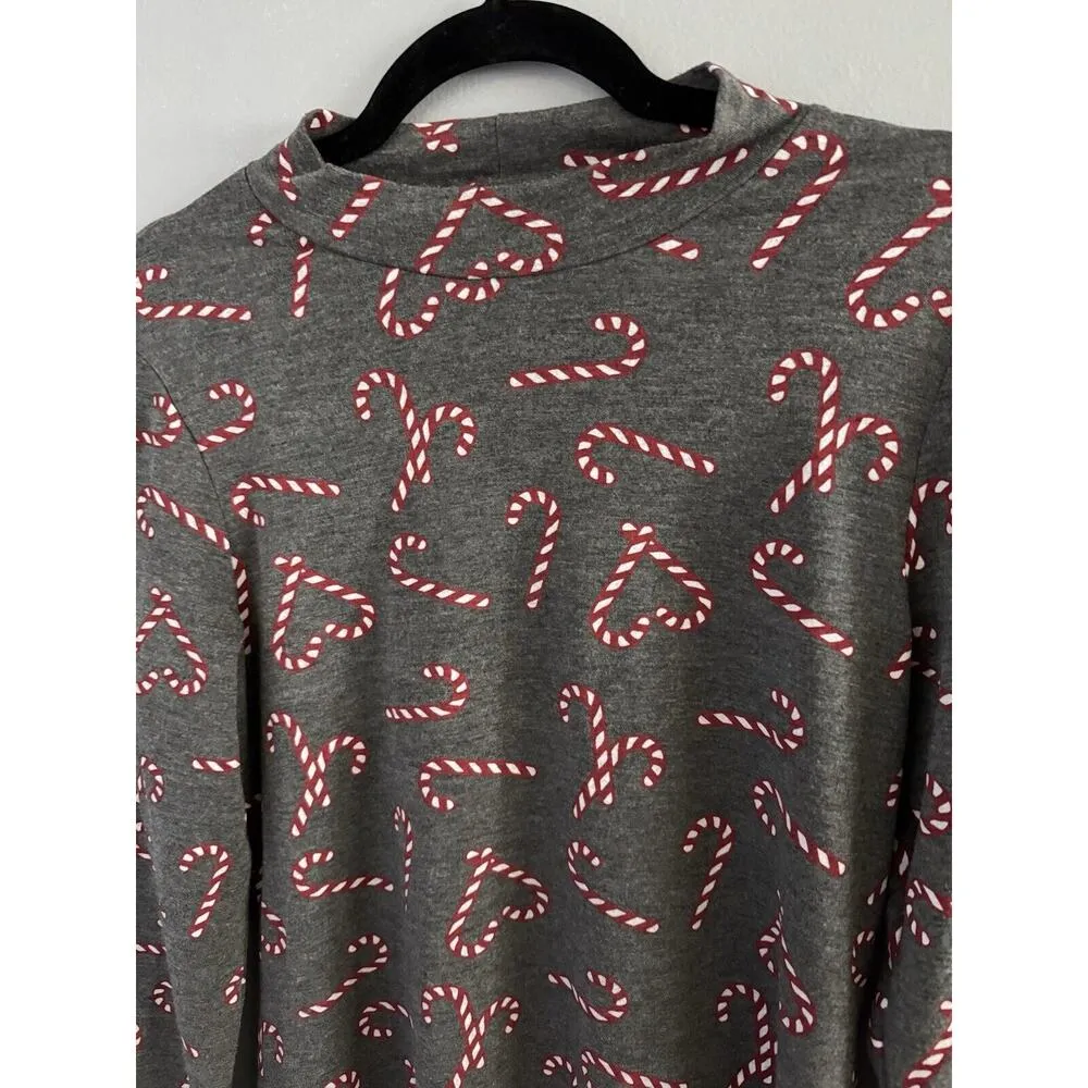 Awake Brand Candy Cane Print Mock Neck Long Sleeve Dress Women’s Size Medium - Image 3